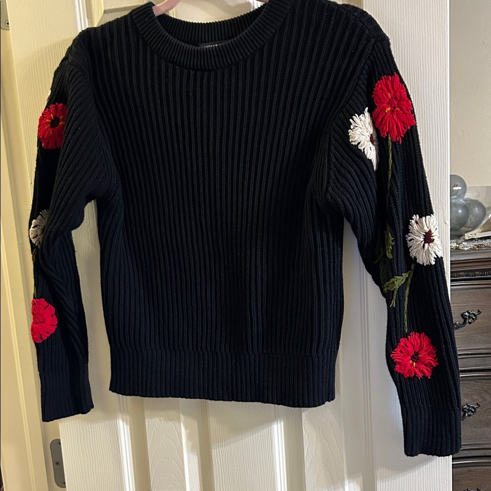 Lucky Brand Floral Embroidered Knit Sweater Size Small
